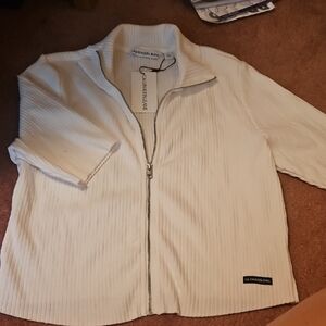 Calvin Klein White Ribbed Zip-Up